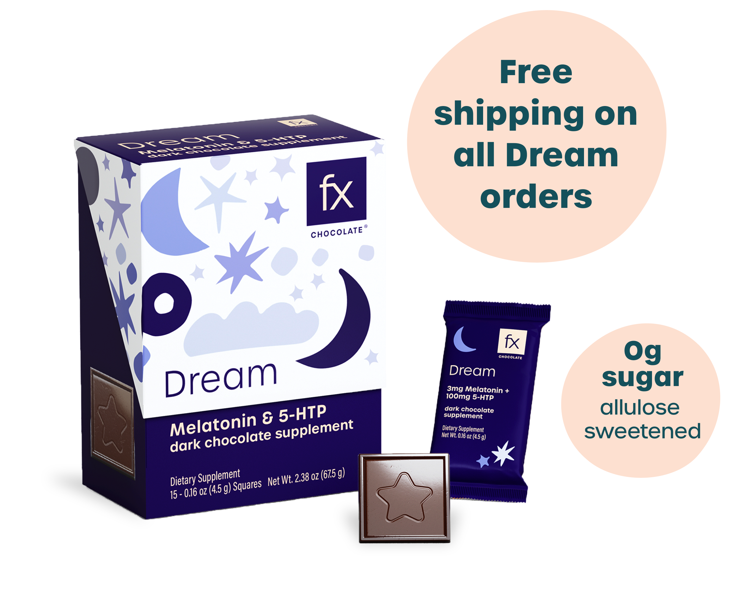Try Dream Box Try Dream - Melatonin and 5-HTP Chocolate Supplement with 0g Sugar